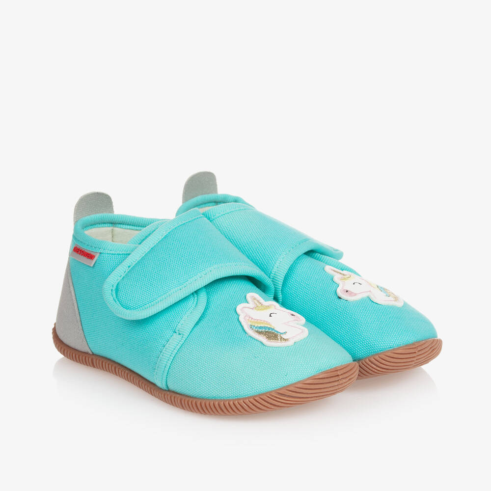 Giesswein - Girls Blue Cotton Unicorn Slippers | Childrensalon