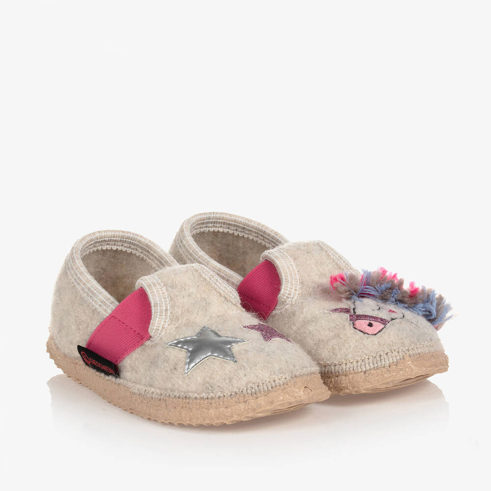 Giesswein - Ivory Wool Unicorn Slippers | Childrensalon
