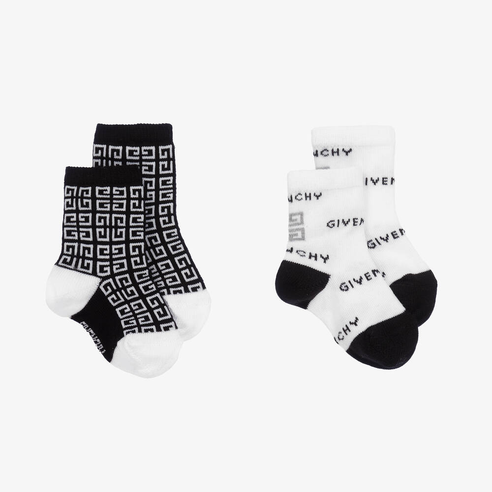 Givenchy - Baby Boys Black & White Socks (2 Pack) | Childrensalon