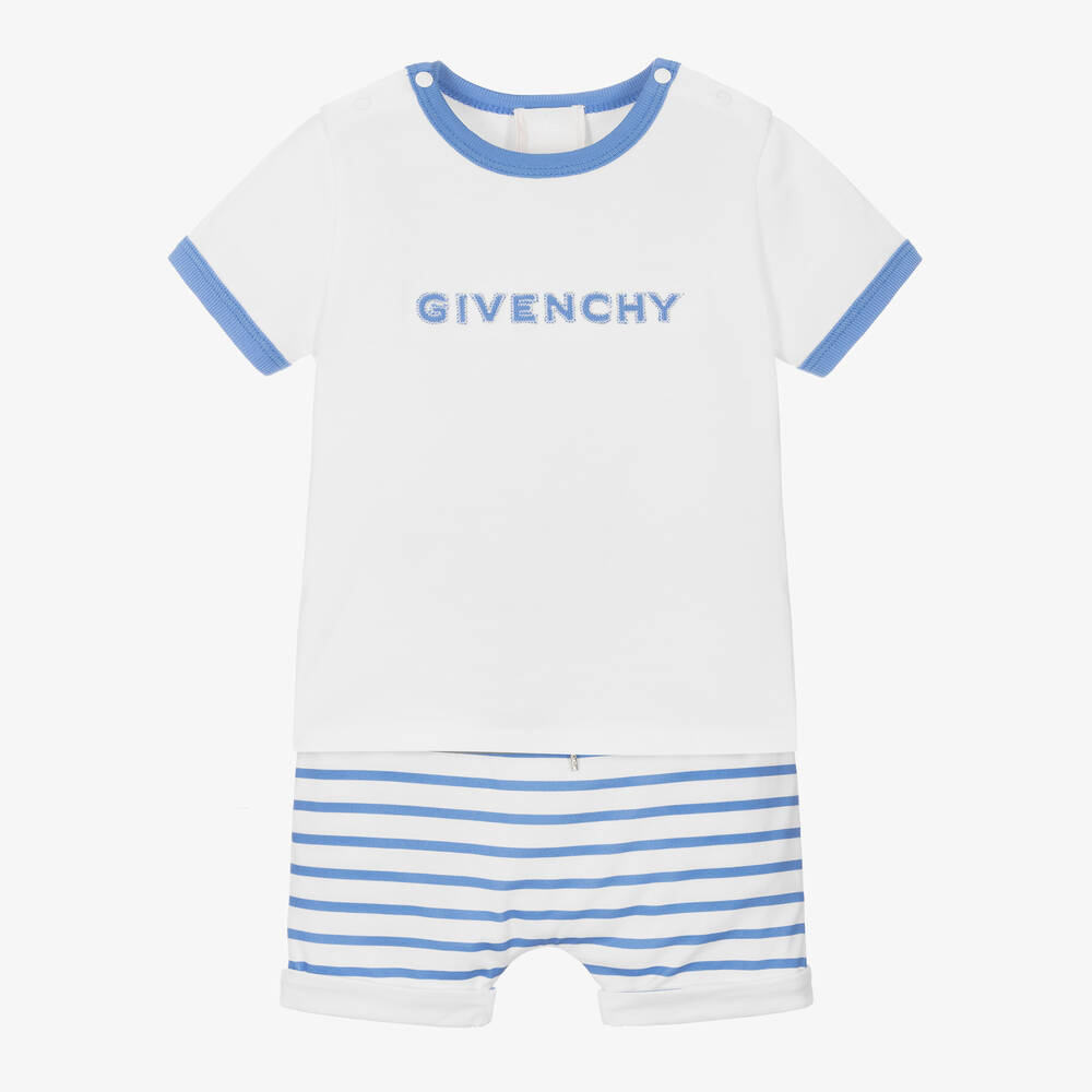 Givenchy - طقم شورت قطن مقلم لون أبيض وأزرق للمواليد | Childrensalon