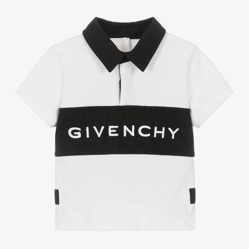 Givenchy - توب رغبي أطفال ولادي قطن جيرسي لون أبيض وأسود | Childrensalon