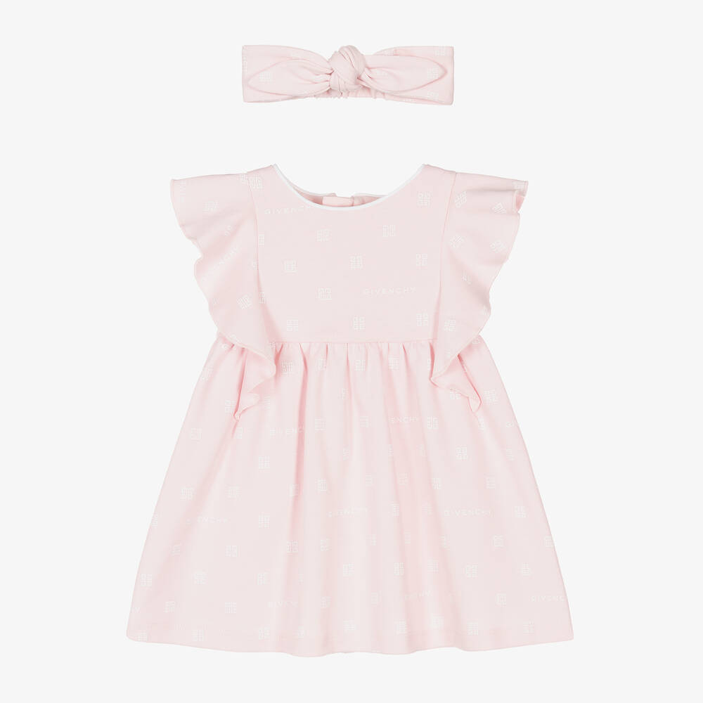 Givenchy - Baby Girls Pale Pink Cotton 4G Dress Set | Childrensalon