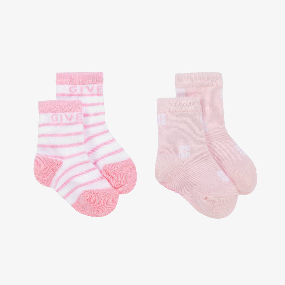 Givenchy - Baby Girls Pink Cotton Socks (2 Pack) | Childrensalon