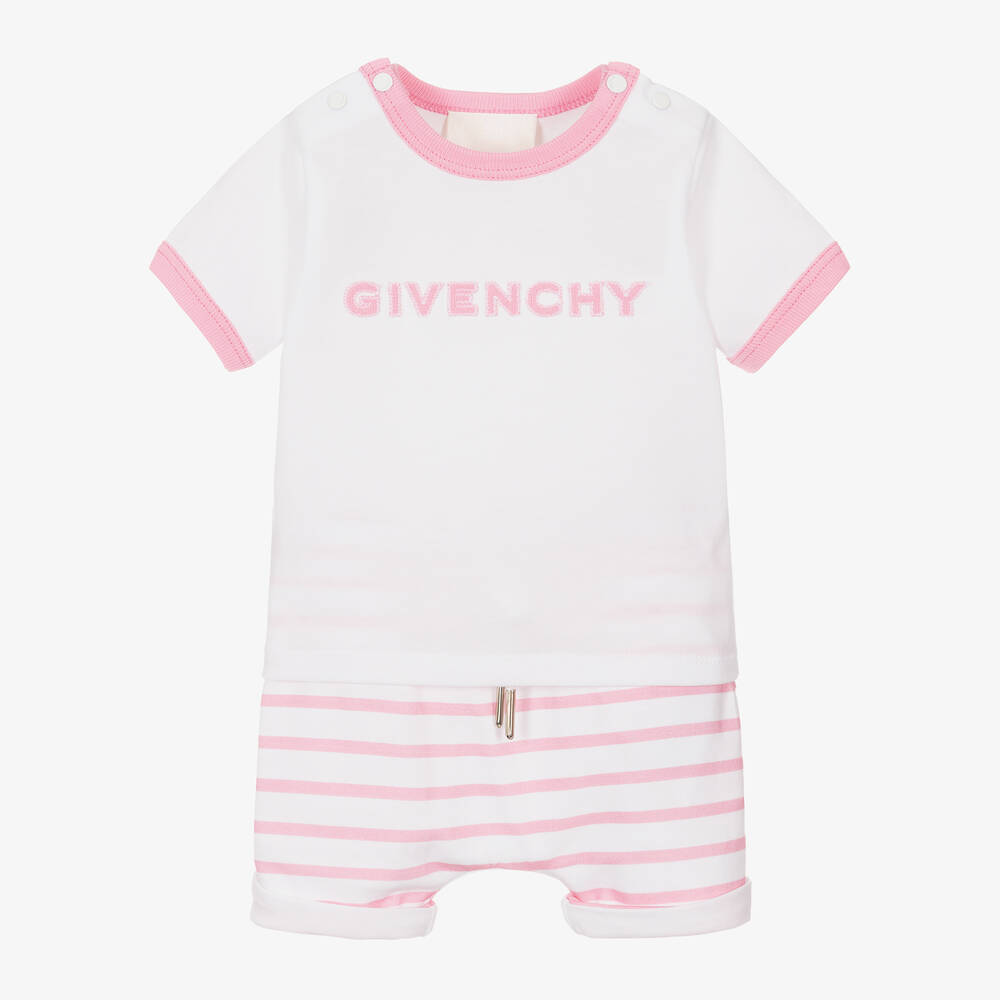 Givenchy - طقم شورت قطن لون أبيض وزهري للمولودات | Childrensalon