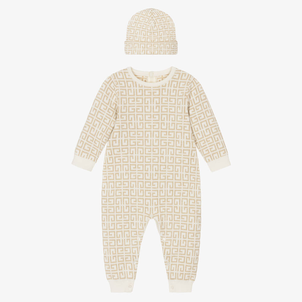 Givenchy - Beige & Ivory Knitted 4G Babysuit Set | Childrensalon