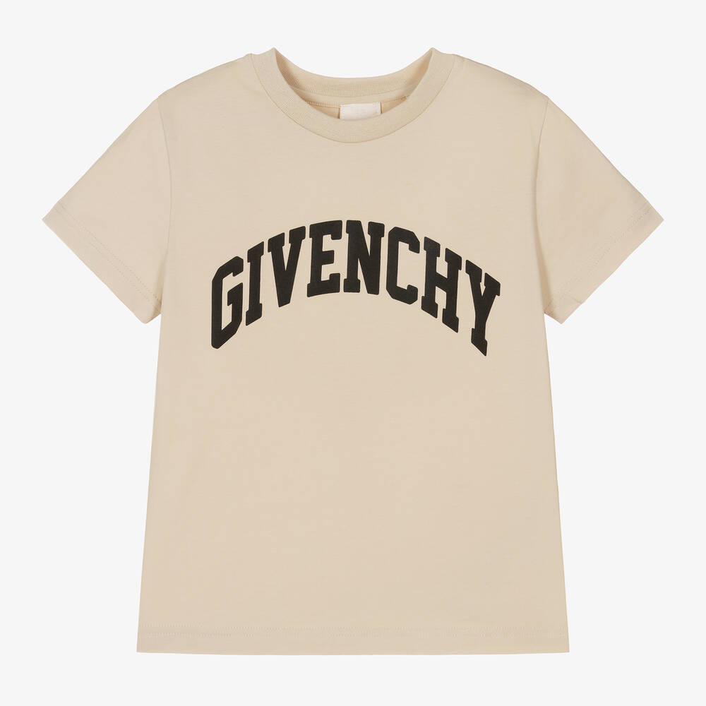 Givenchy - Boys Beige Cotton Varsity T-Shirt | Childrensalon