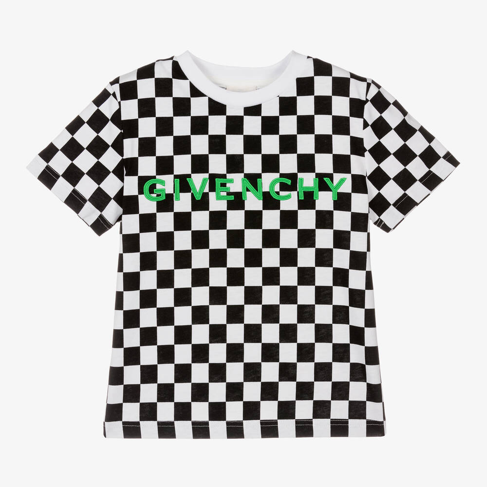 Givenchy - Boys Black Checkerboard T-Shirt | Childrensalon