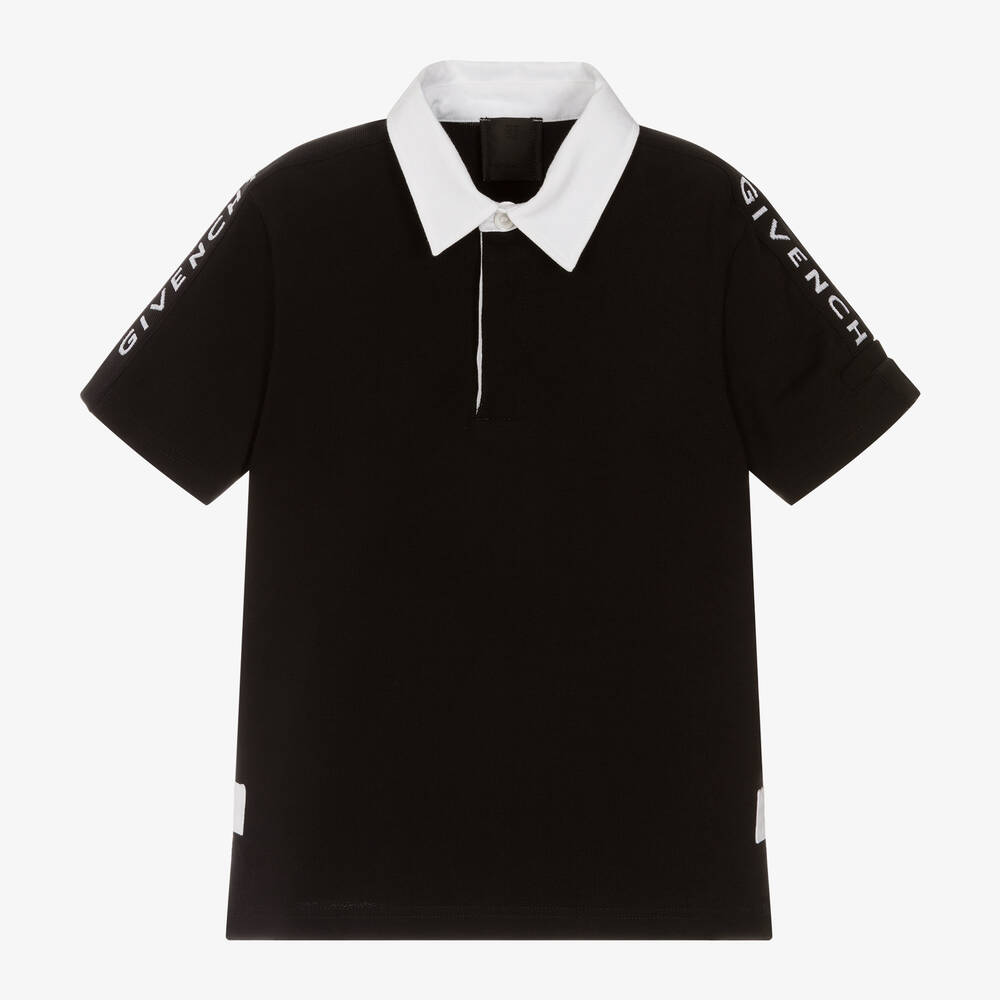 Givenchy - توب بولو قطن لون أسود للأولاد | Childrensalon