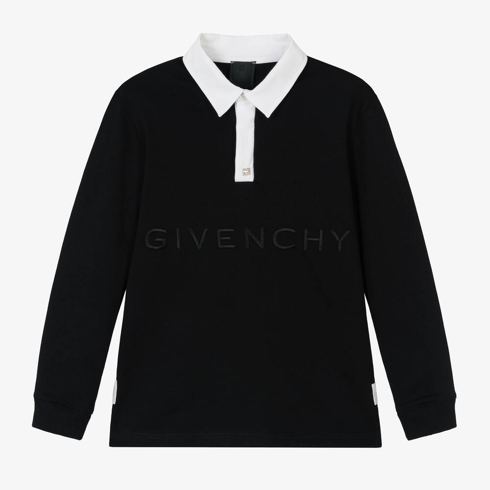 Givenchy - Boys Black Cotton Rugby Shirt | Childrensalon