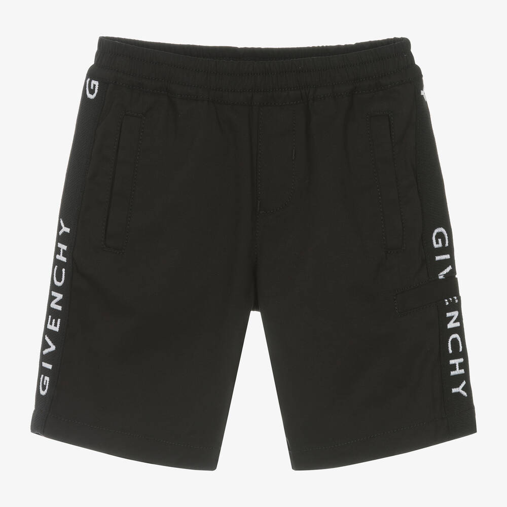 Givenchy - Boys Black Cotton Twill Shorts | Childrensalon