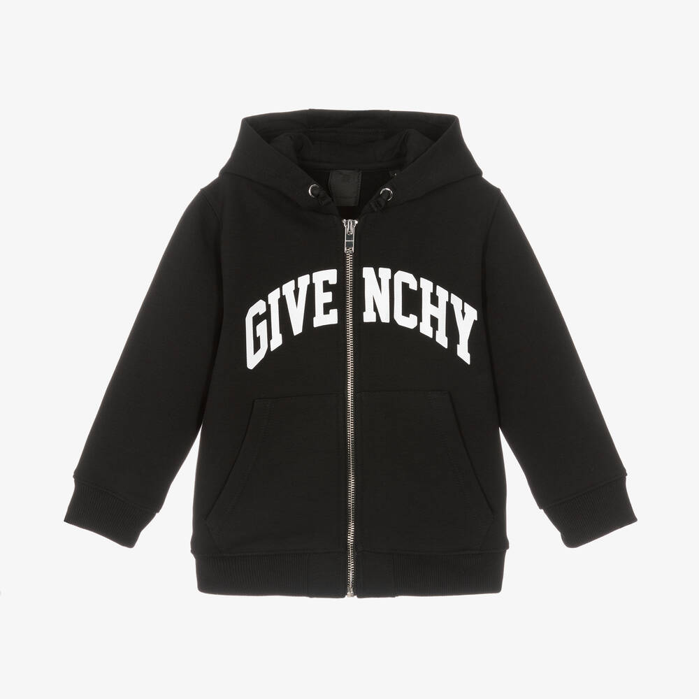 Givenchy - Boys Black Cotton Varsity Zip-Up Hoodie | Childrensalon