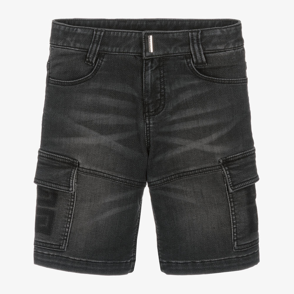 Shop Givenchy Boys Black Denim Cargo Shorts