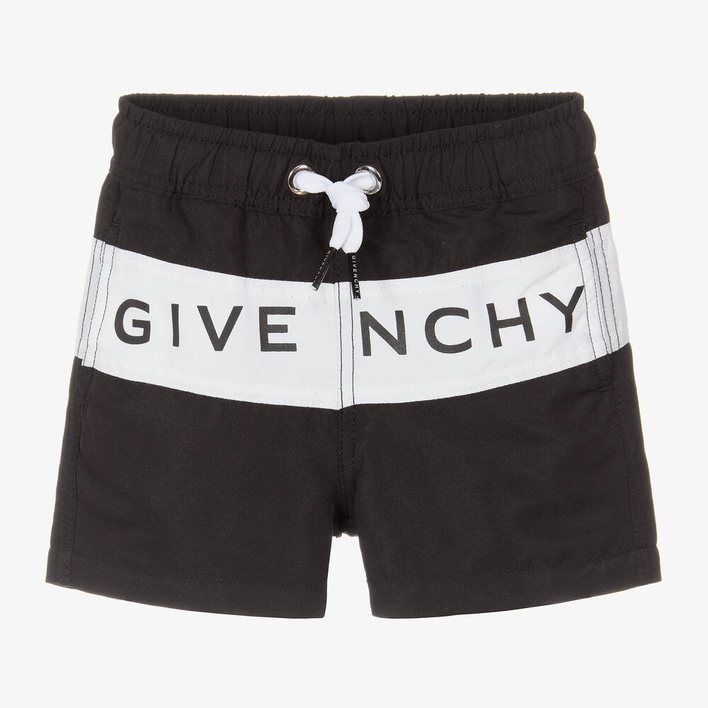 Shop Givenchy Boys Black & White Swim Shorts