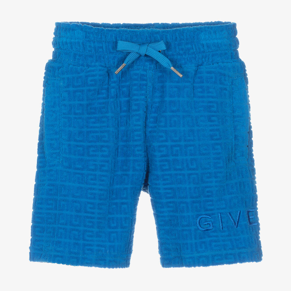 Givenchy - Boys Blue 4G Jacquard Towelling Shorts | Childrensalon