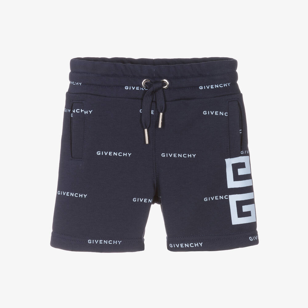 Givenchy - Boys Blue Cotton 4G Logo Shorts | Childrensalon