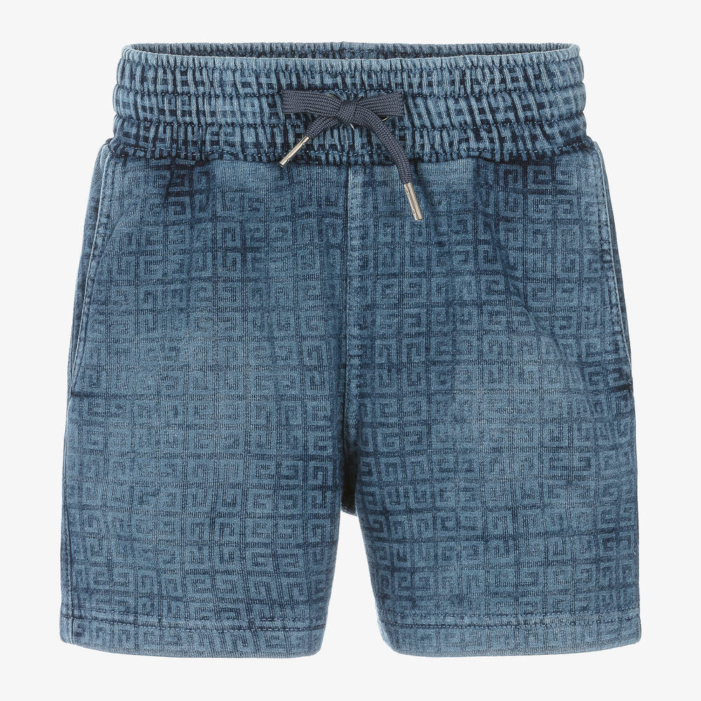 Givenchy - Boys Blue Cotton 4G Shorts | Childrensalon