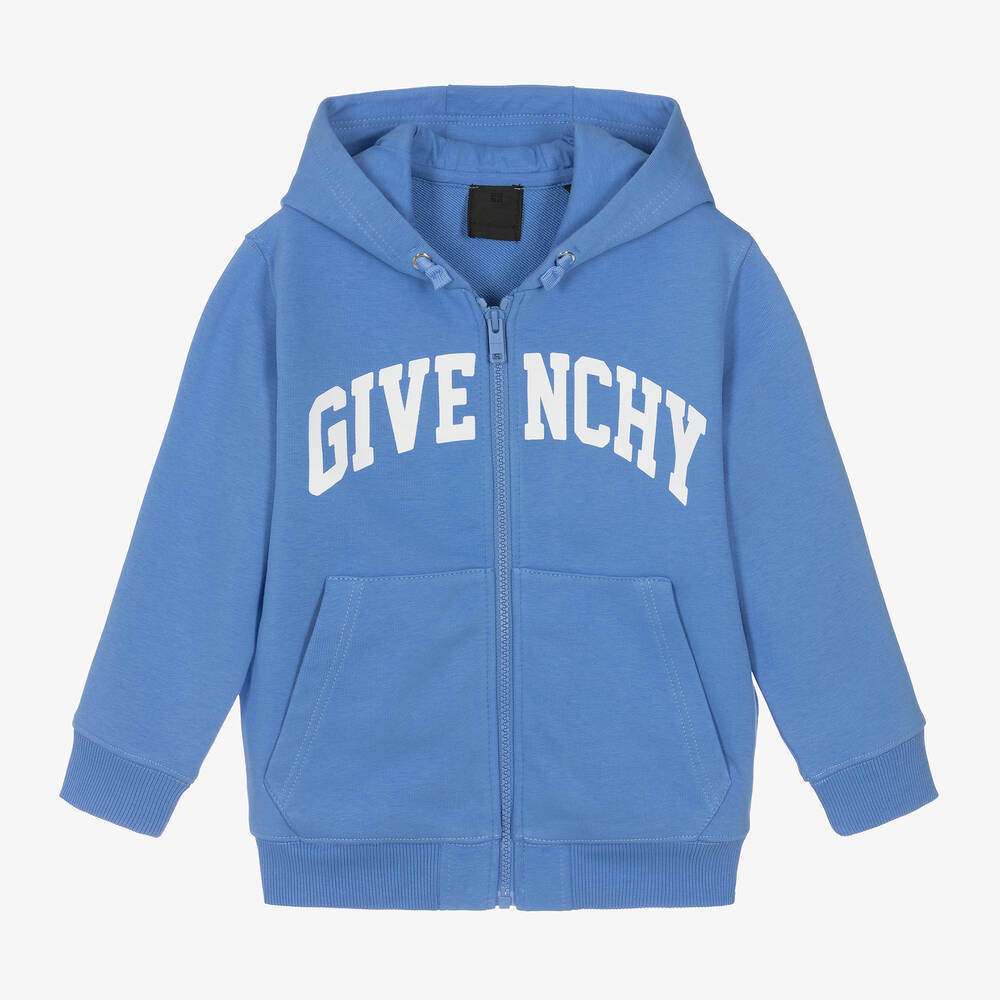 Givenchy - Boys Blue Cotton Hooded Varsity Zip-Up Top | Childrensalon