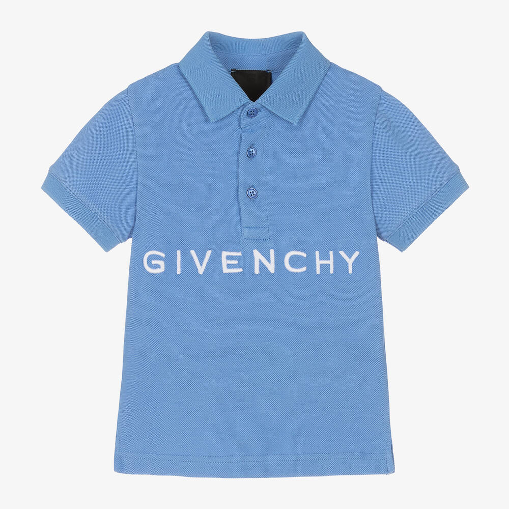 Shop Givenchy Boys Blue Cotton Polo Shirt