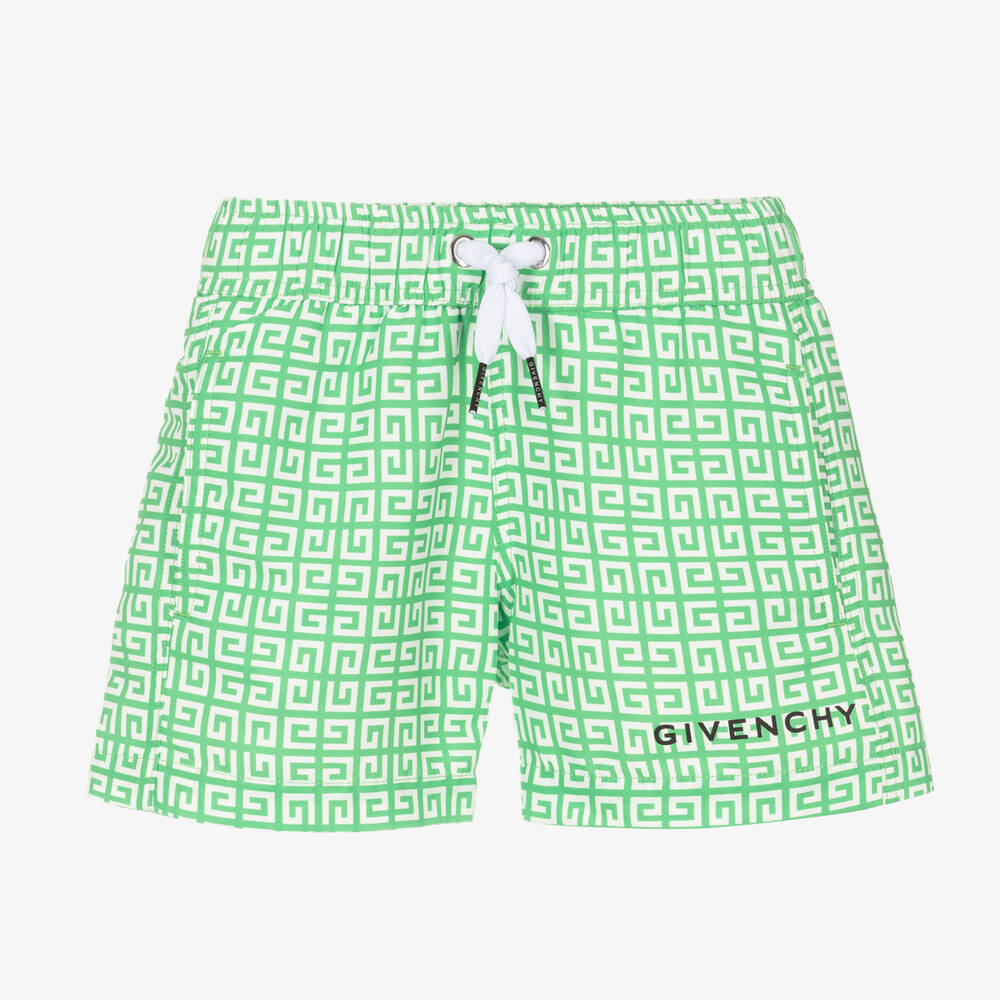 Givenchy - Boys Green 4G Swim Shorts | Childrensalon