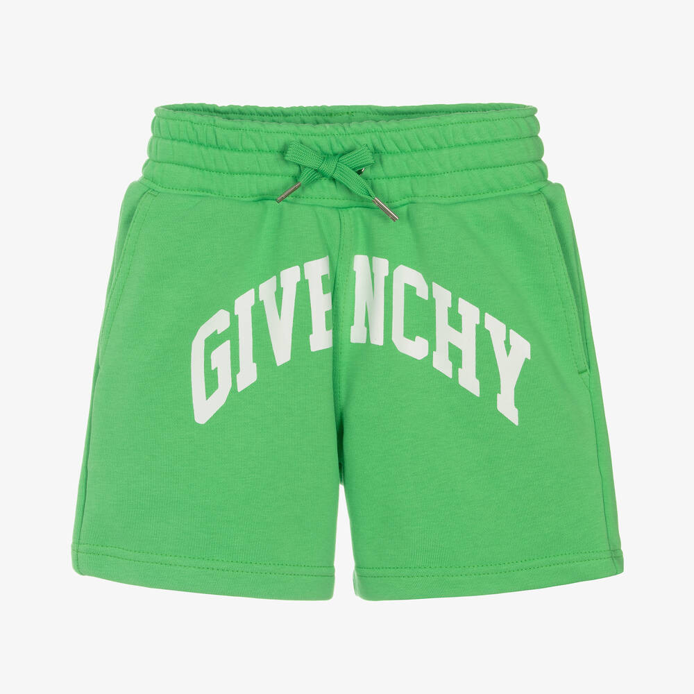 Givenchy - Boys Green Cotton Varsity Shorts | Childrensalon
