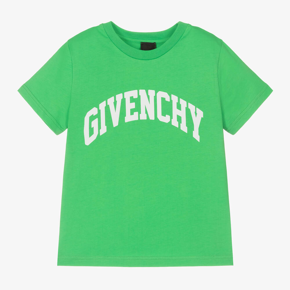 Shop Givenchy Boys Green Cotton Varsity T-shirt