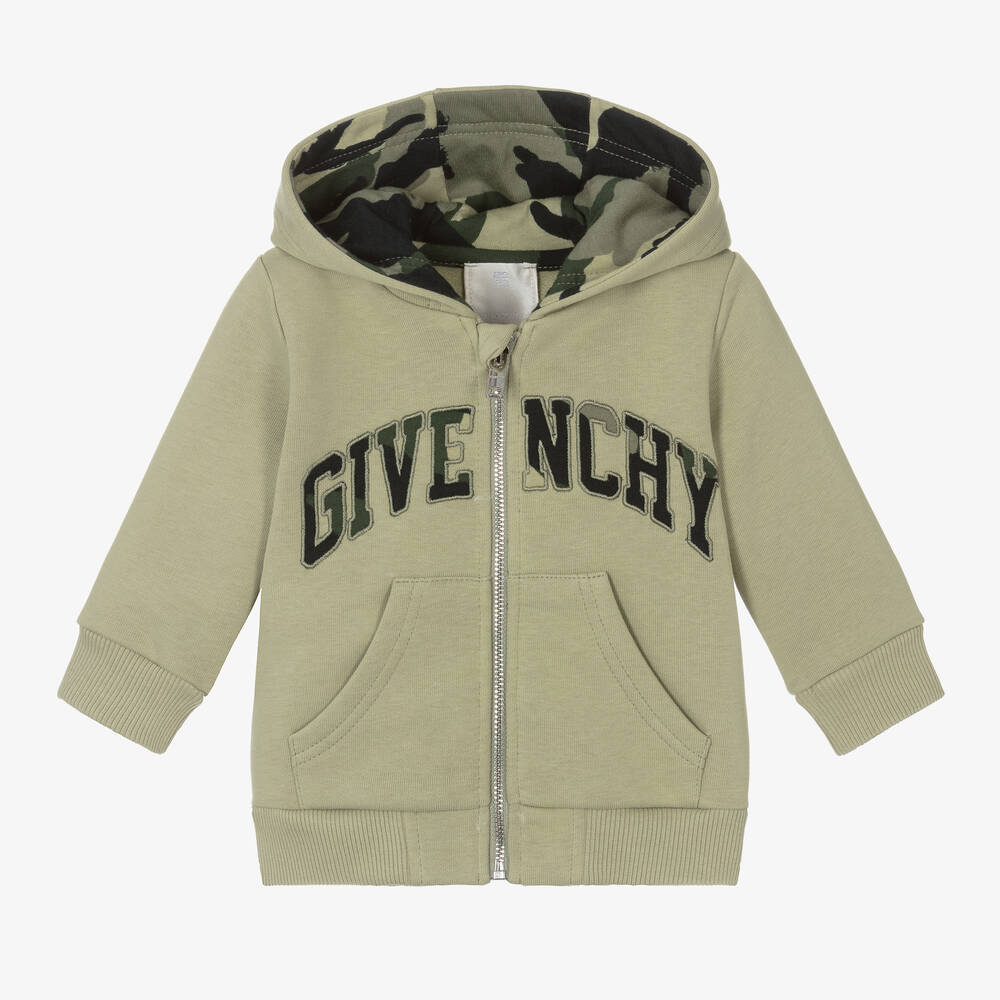 Givenchy - Boys Green Cotton Zip-Up Hoodie  | Childrensalon