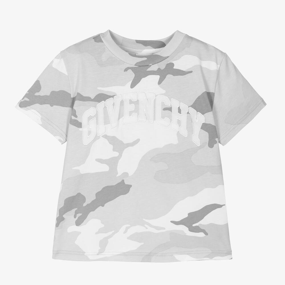 Givenchy - Boys Grey Camouflage Varsity T-Shirt | Childrensalon