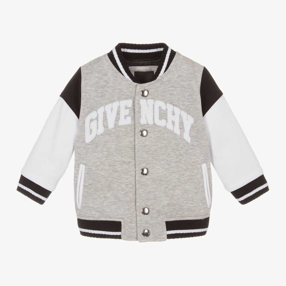 Shop Givenchy Boys Grey Cotton Bomber Jacket