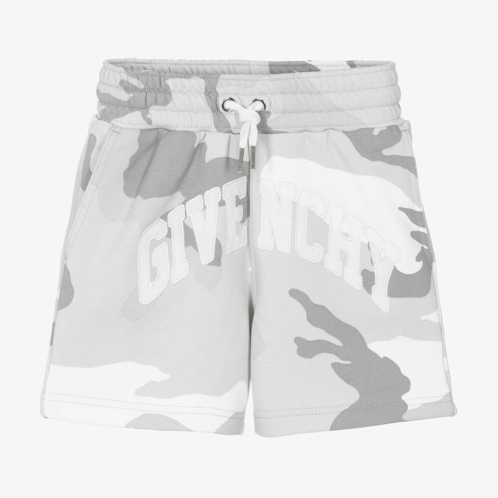 Givenchy - Boys Grey Cotton Camouflage Shorts | Childrensalon