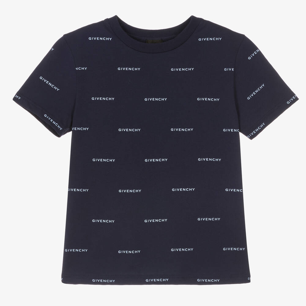 Givenchy - Boys Navy Blue Cotton 4G Logo T-Shirt | Childrensalon