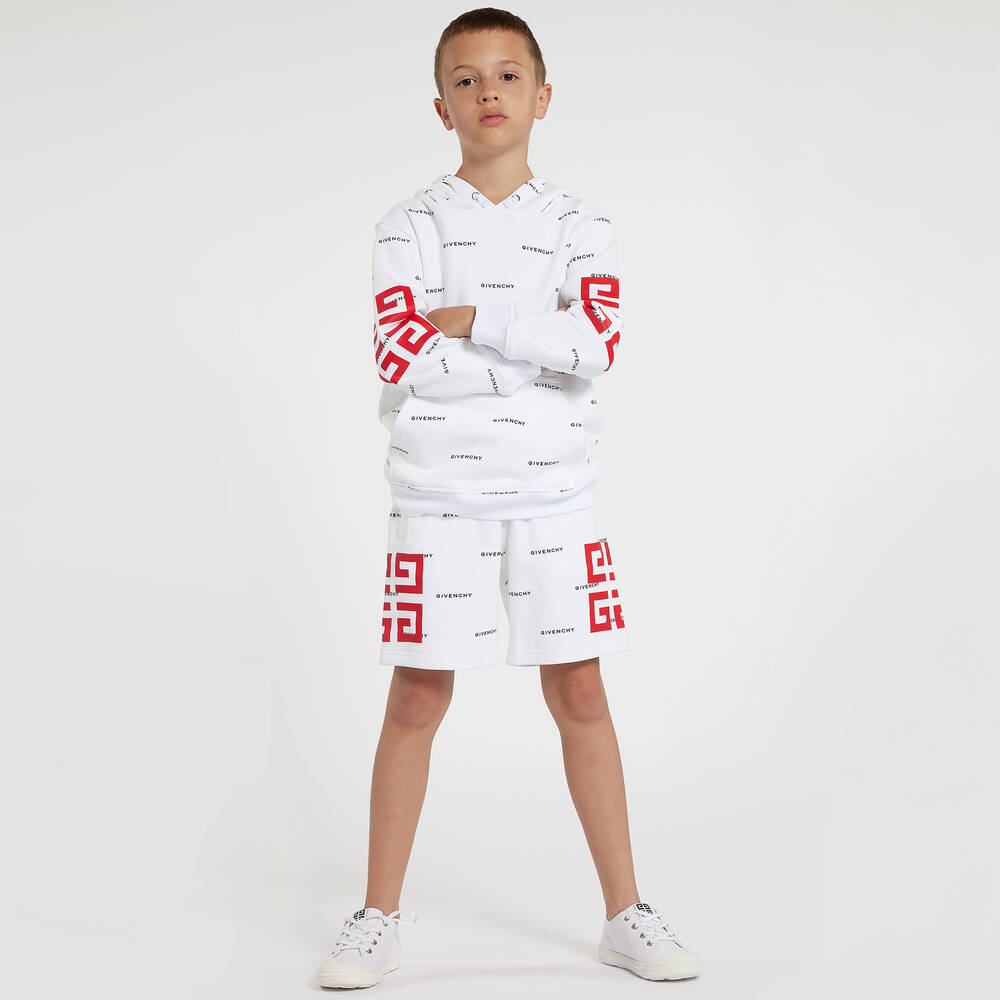 Givenchy-Boys White 4G Cotton Shorts | Childrensalon