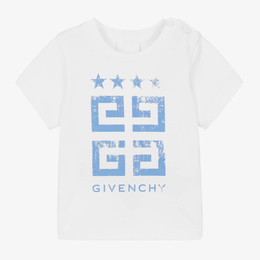 Givenchy - تيشيرت أطفال ولادي بطبعة 4G قطن لون أبيض | Childrensalon