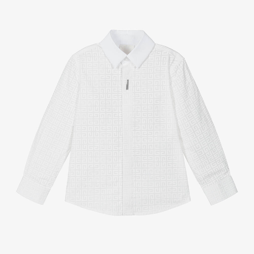 Givenchy - قميص بطبعة 4G قطن بوبلين لون أبيض للأولاد | Childrensalon