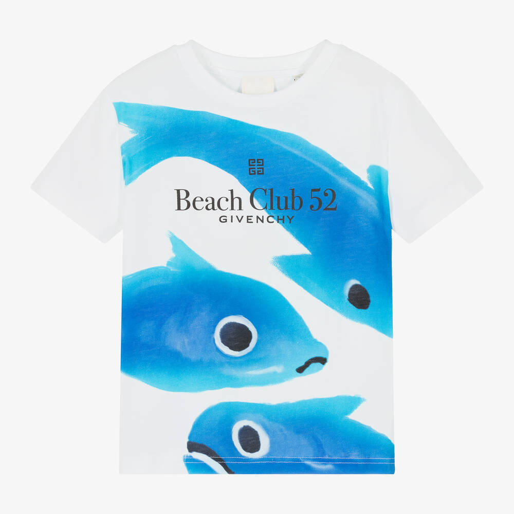 Shop Givenchy Boys White Cotton Fish T-shirt