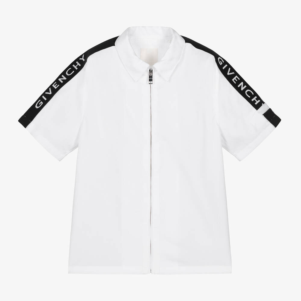 Givenchy - Boys White Cotton Zip-Up Shirt | Childrensalon
