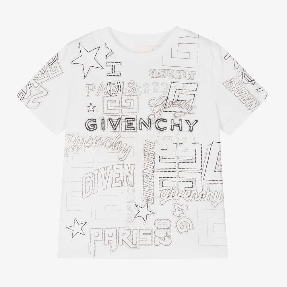 Givenchy -  T-shirt blanc brodé en coton garçon | Childrensalon
