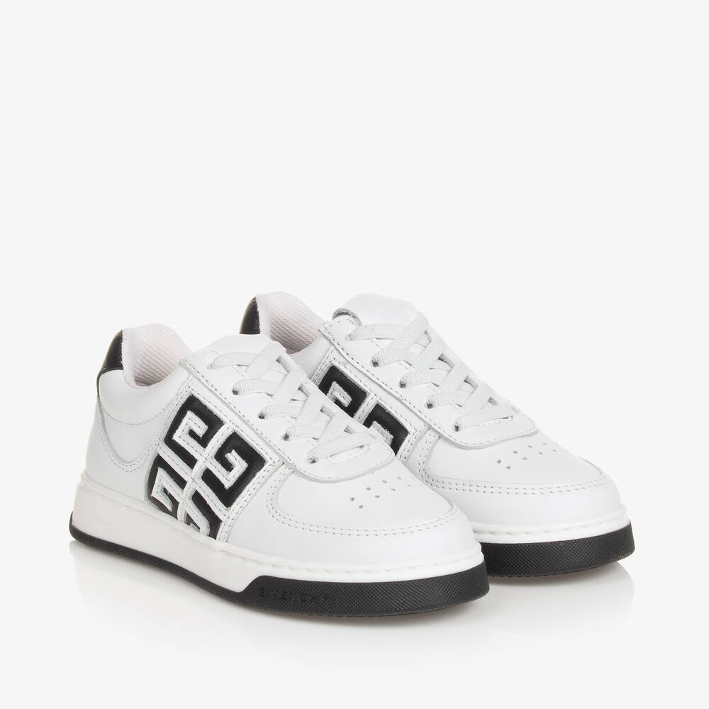 Givenchy - Boys White Leather 4G Lace-Up Trainers | Childrensalon