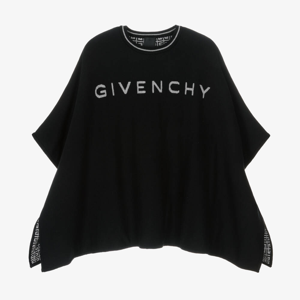 Givenchy - Girls Black & Grey Reversible 4G Cape | Childrensalon