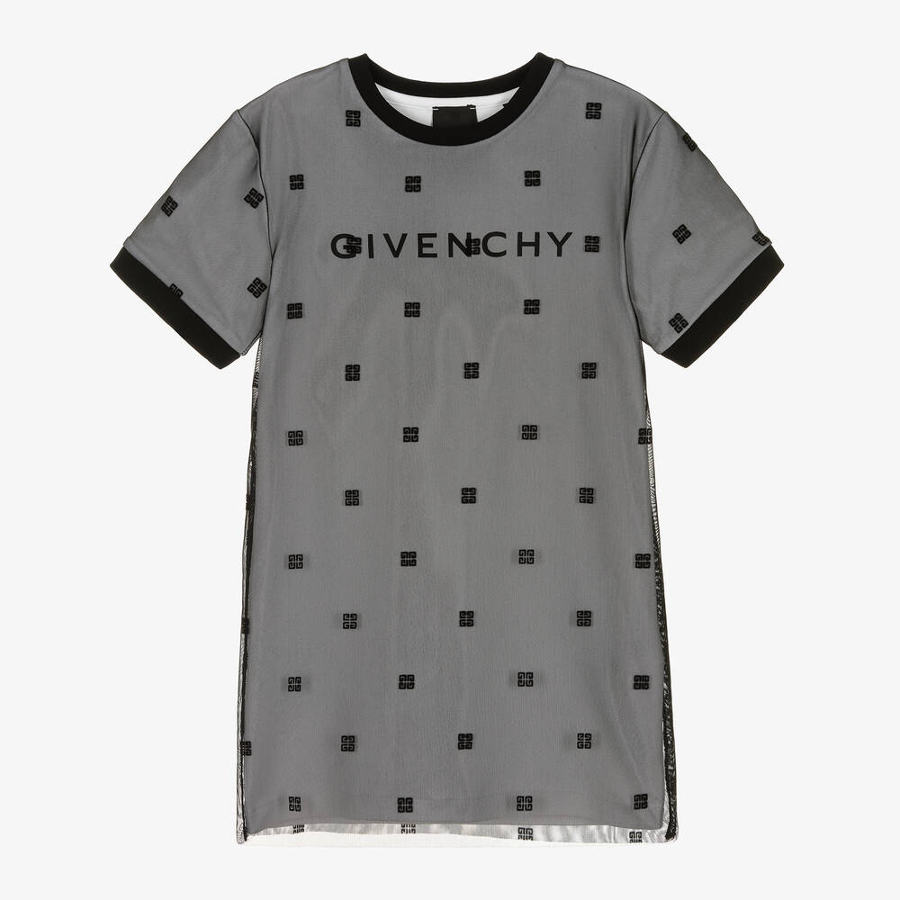 Givenchy - فستان بطبعة 4G قطن وشبك لون أسود | Childrensalon