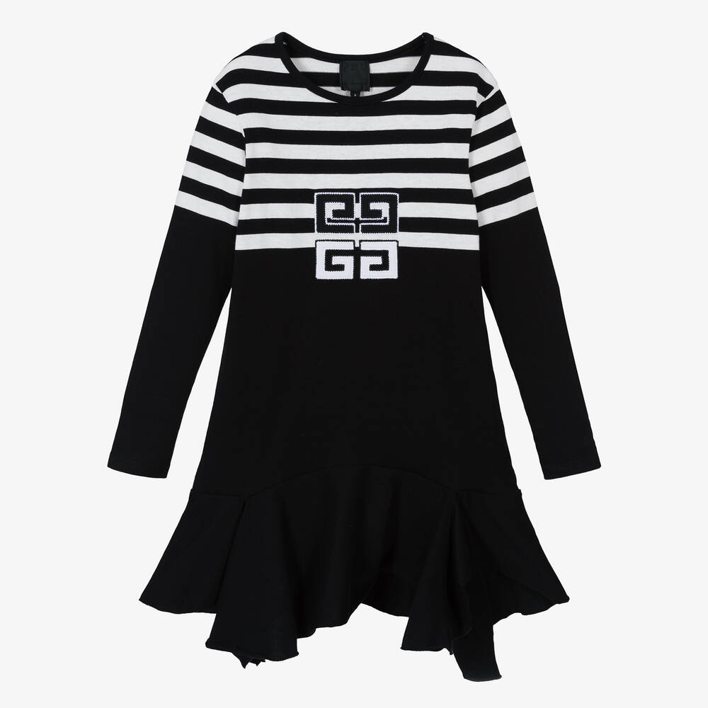 Givenchy - Girls Black Stripe Cotton Dress | Childrensalon