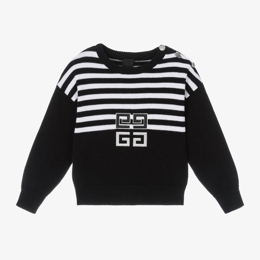 Givenchy - Girls Black Stripe Cotton Jumper | Childrensalon