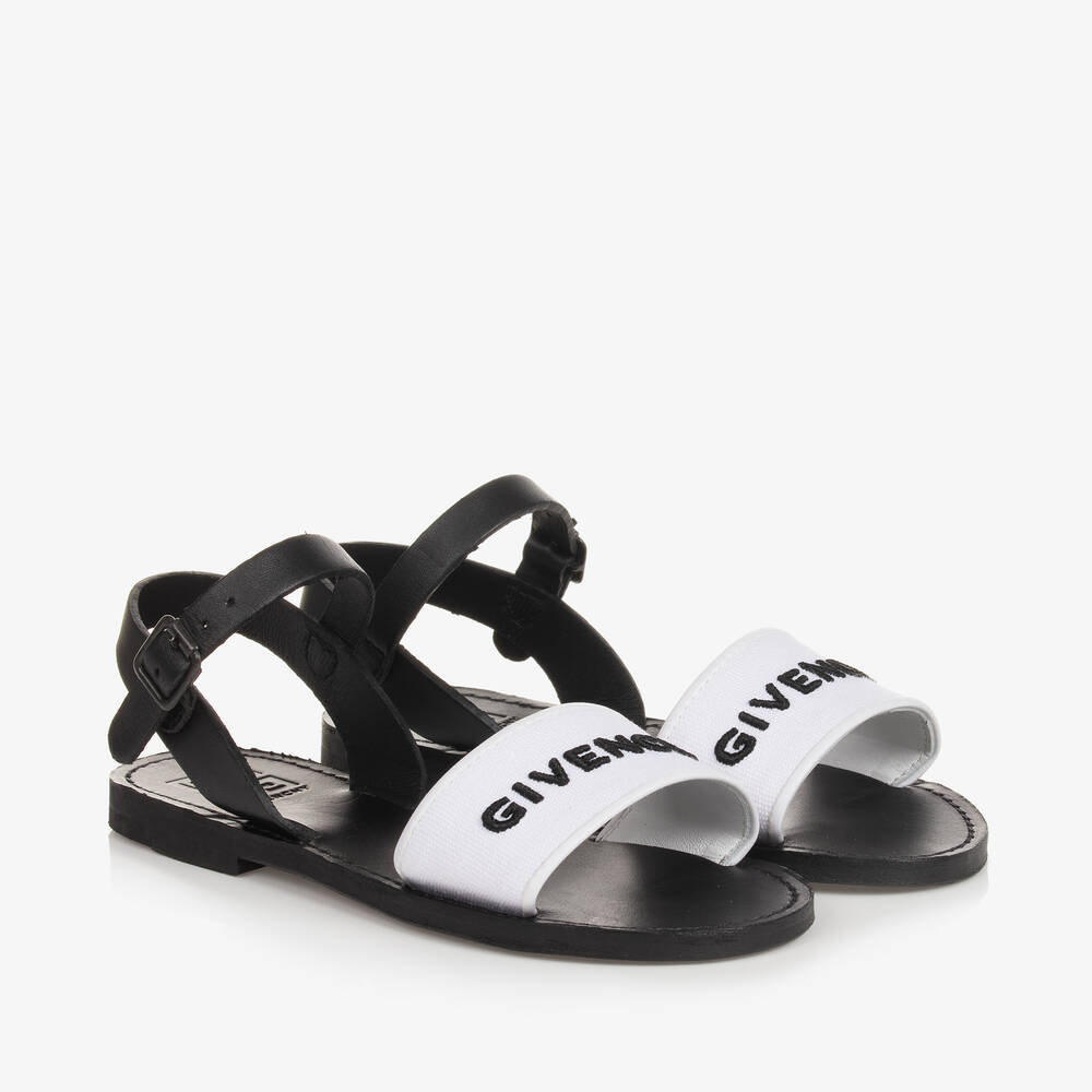 Givenchy - Girls Black & White Leather Sandals | Childrensalon