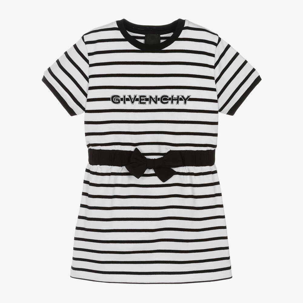 Givenchy - Girls Black & White Striped Cotton Dress | Childrensalon