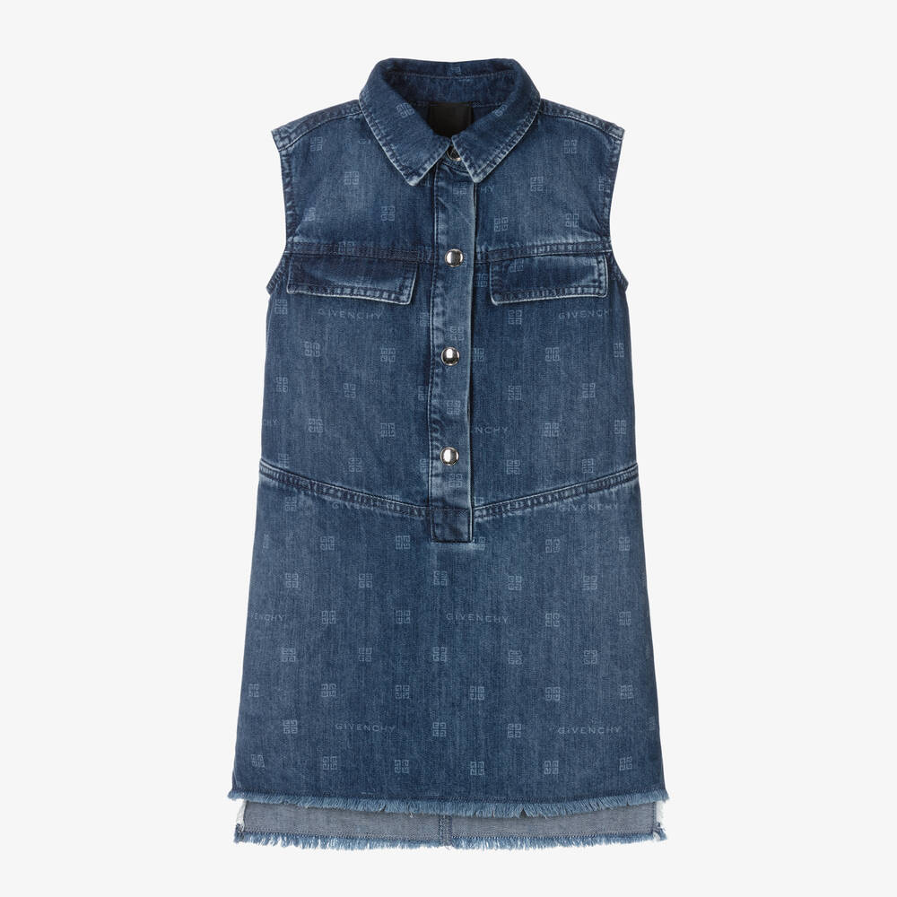 Givenchy - Robe bleue en jean 4G fille | Childrensalon