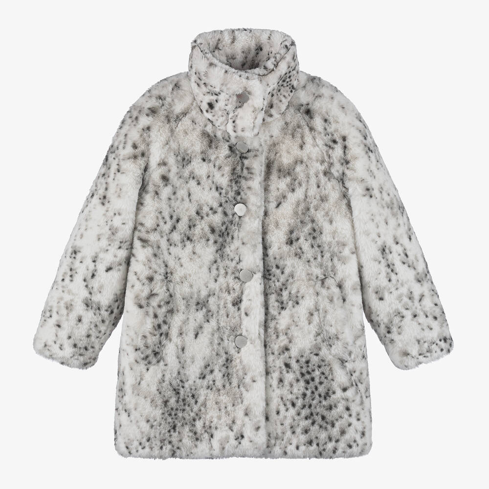 Givenchy - Girls Ivory Ocelot Print Faux Fur Coat | Childrensalon