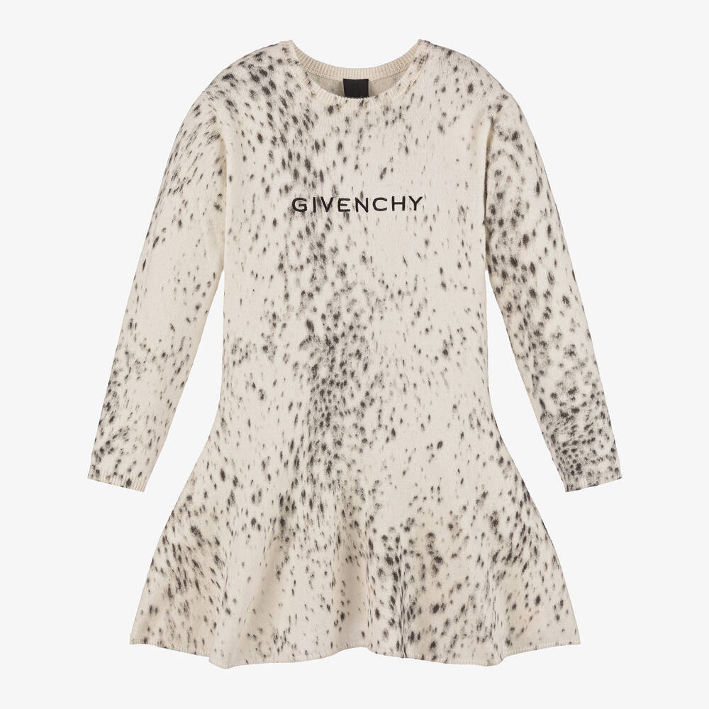 Givenchy - Girls Ivory Ocelot Print Wool Dress | Childrensalon