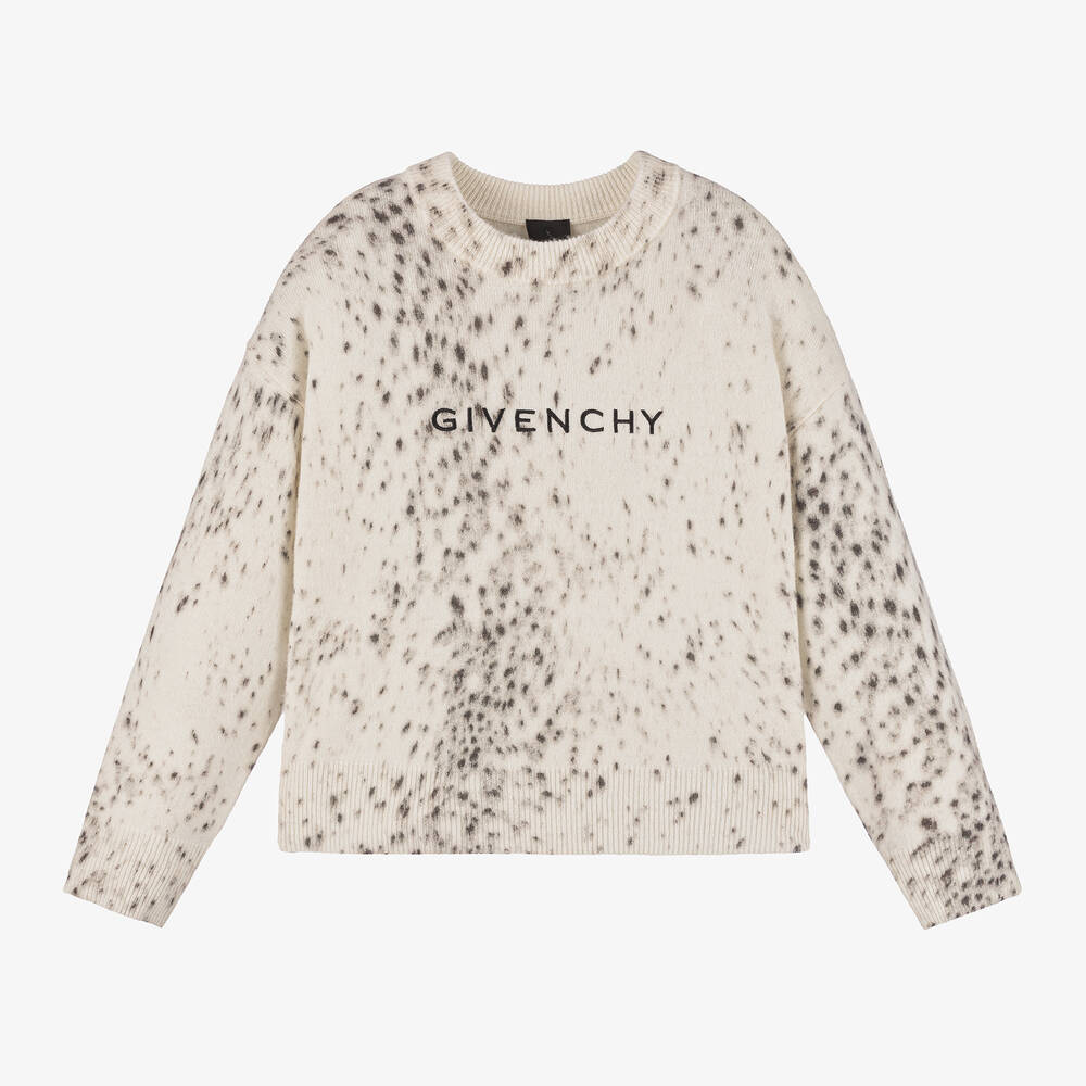 Givenchy - بلوفر بطبعة أوسيلوت صوف لون عاجي للبنات | Childrensalon