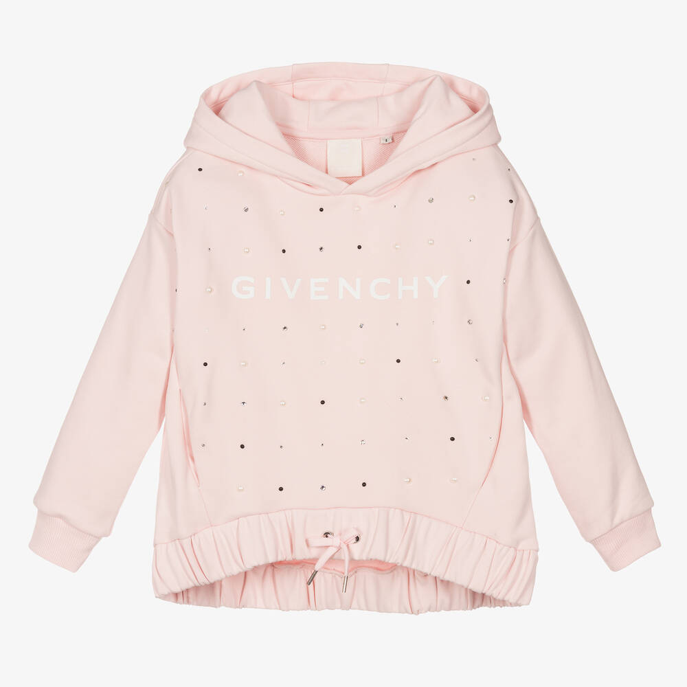 Givenchy Kids' Girls Pale Pink Swarovski Hooded Top
