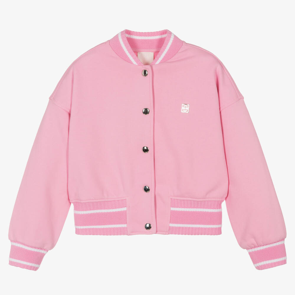 Shop Givenchy Girls Pink Embroidered Cotton Jacket