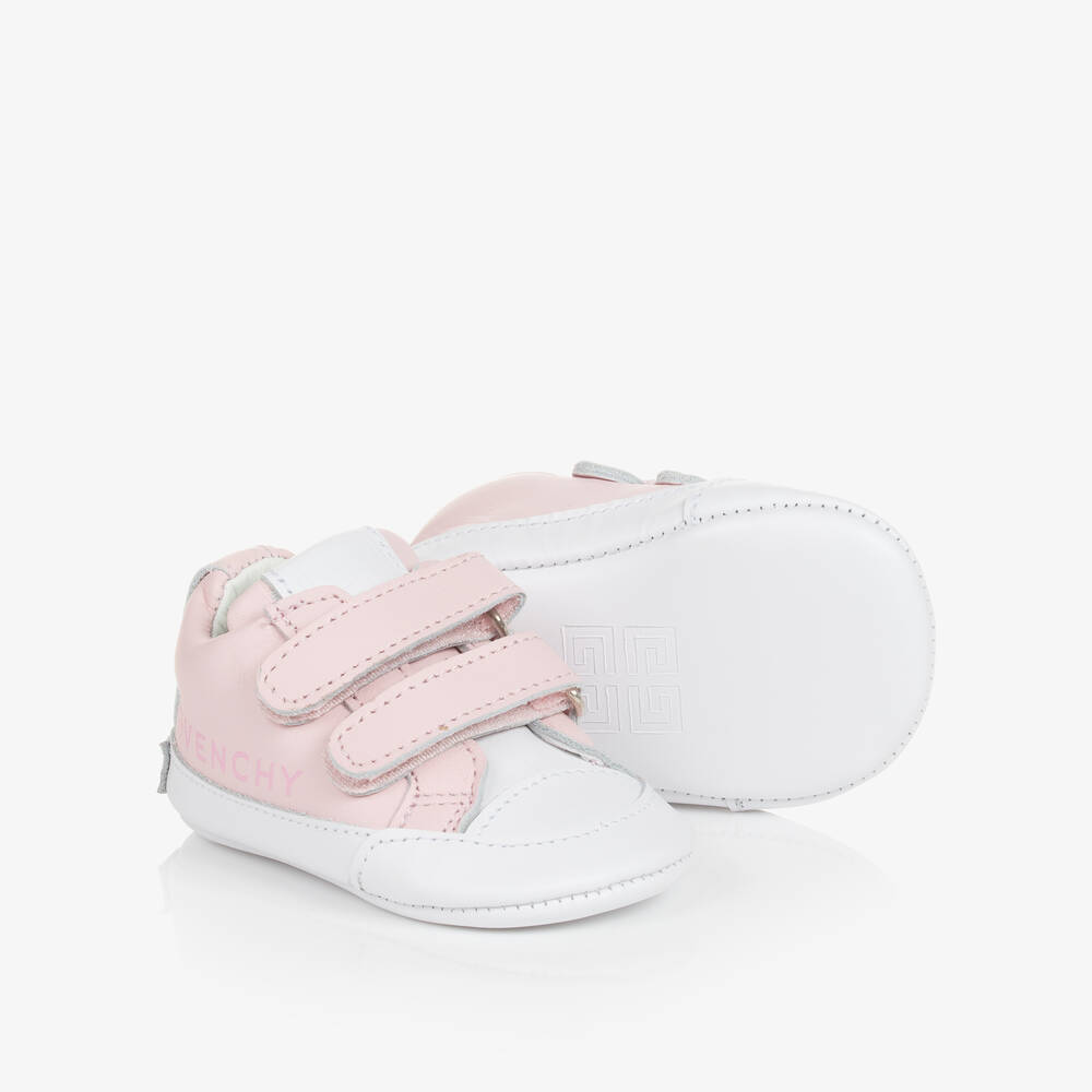 Givenchy - Girls Pink Leather Baby Pre-Walker Trainers | Childrensalon